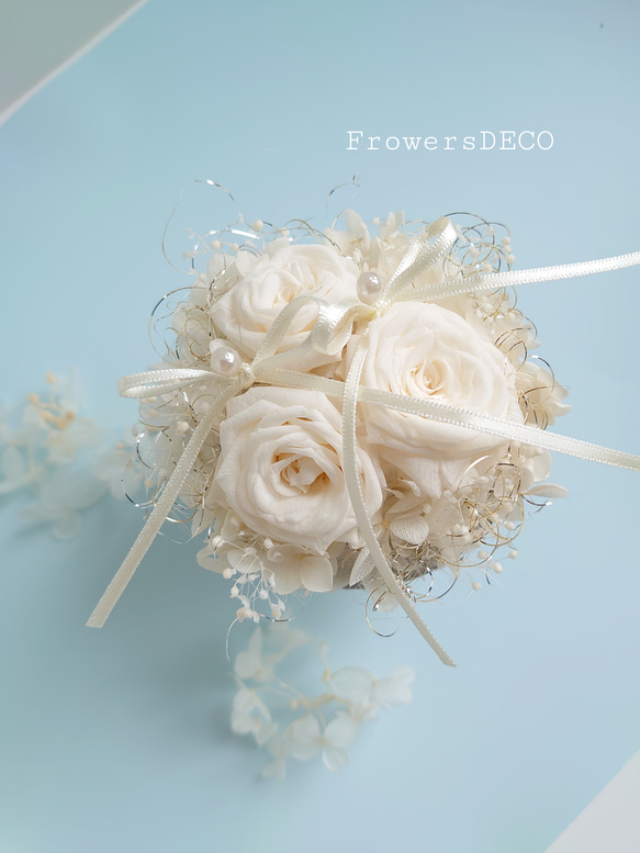 miniバラ&紫陽花のリングピロー【mini size】  Antique white 1枚目の画像
