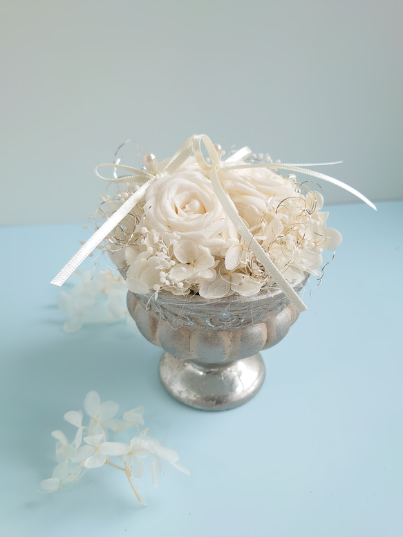 miniバラ&紫陽花のリングピロー【mini size】  Antique white 4枚目の画像