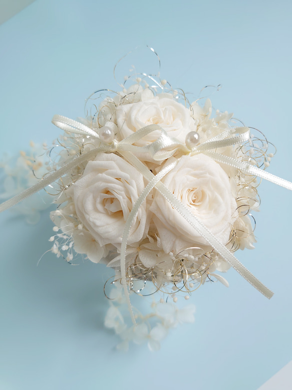 miniバラ&紫陽花のリングピロー【mini size】  Antique white 5枚目の画像