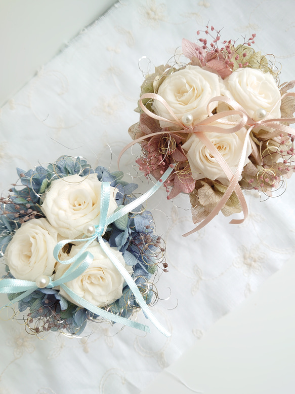 miniバラ&紫陽花のリングピロー【mini size】  Antique white 8枚目の画像
