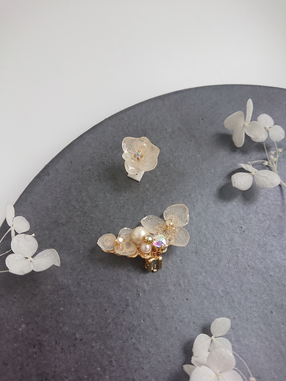 繡球花Hirari冰雪色[耳袖和耳環] 第3張的照片