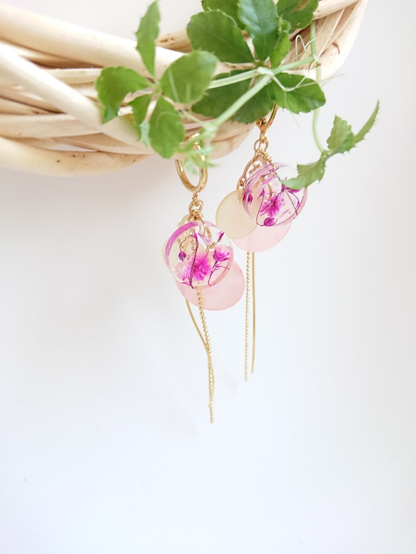 繡球花簡單的櫻花和搖曳的棉珍珠[耳環] 第4張的照片