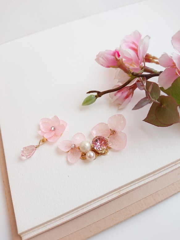 繡球花Hirari櫻花色[耳朵袖口和耳環，零件可以更改]櫻花滴 第2張的照片