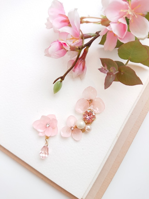 繡球花Hirari櫻花色[耳朵袖口和耳環，零件可以更改]櫻花滴 第3張的照片