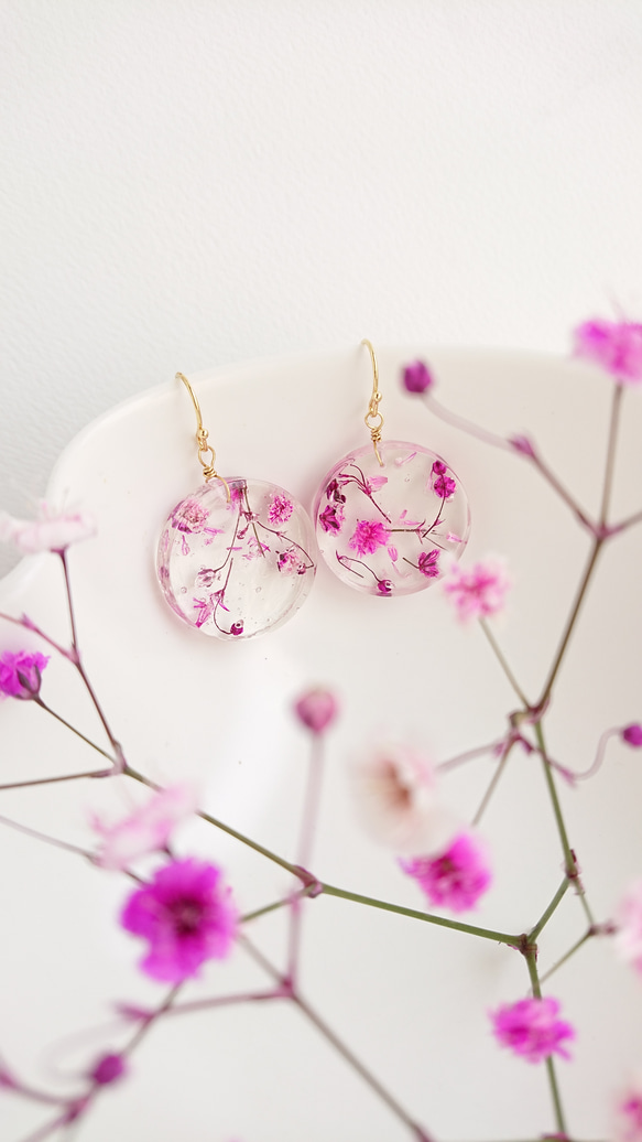 滿天星，春色粉色【可換16kgf鉤耳環和耳環】 第2張的照片