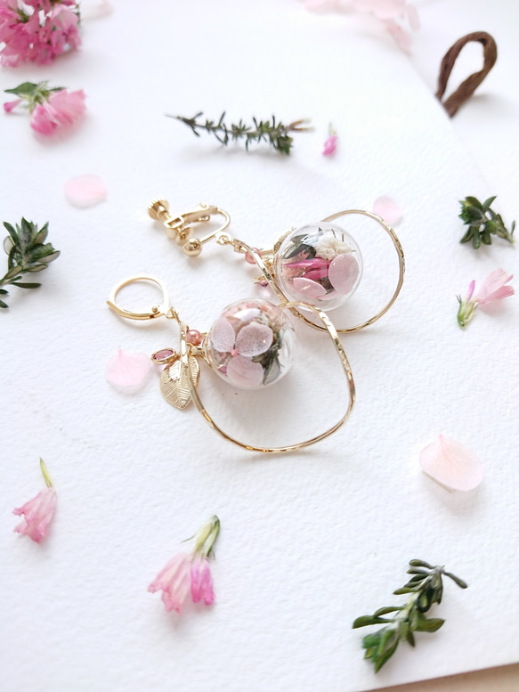 Garden Hydrangea &amp; Kasumi Kusa * Reika Sakura Peach [項鍊和吊式耳環 第3張的照片