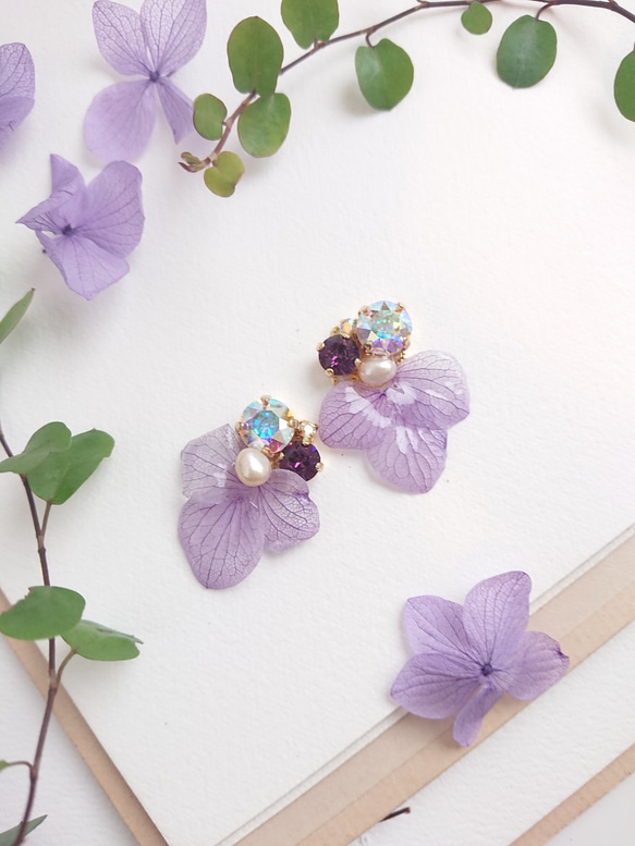 花寶石繡球花滴靛藍海色【耳環、耳環、零件可更換】 第5張的照片