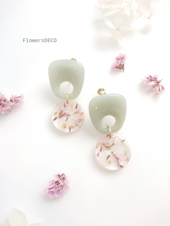 KOROKORO flowers  紫陽花&スターチス 桜色【ピアス・パーツ変更可】 1枚目の画像