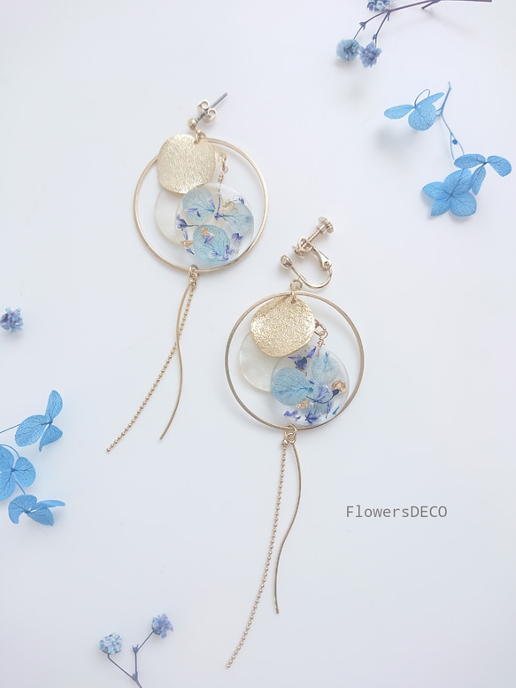 Flower Moon 紫陽花&かすみ草 白玉ホワイト【イヤリング・パーツ変更可】送料無料 9枚目の画像