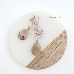 Marble Beads &amp; Flowers 薰衣草色 2way [Pierce parts can be change 第1張的照片