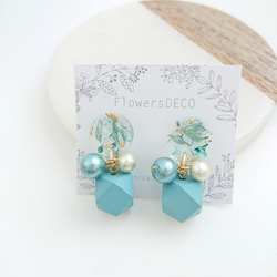 Pearl&Wood&Flower Blue gradation【ピアス・パーツ変更可】 2枚目の画像