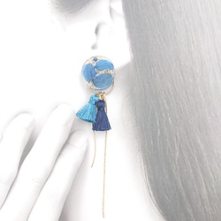 Tassel&Flowers  navy gradation【ピアス・パーツ変更可】2way 2枚目の画像