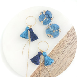 Tassel&Flowers  navy gradation【ピアス・パーツ変更可】2way 3枚目の画像