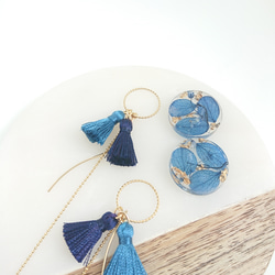 Tassel&Flowers  navy gradation【ピアス・パーツ変更可】2way 7枚目の画像