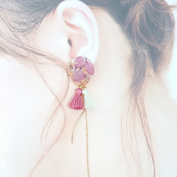 Tassel&Flowers  purple gradation【ピアス・パーツ変更可】2way 2枚目の画像