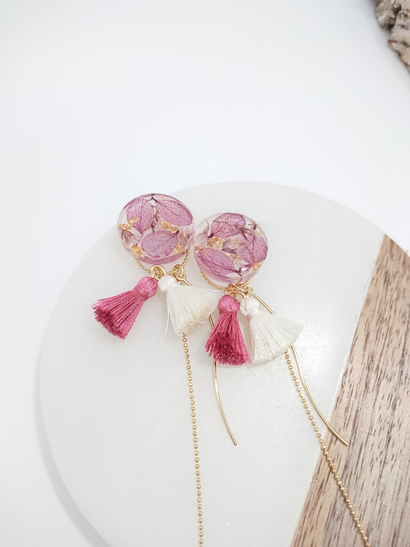 Tassel&Flowers  purple gradation【ピアス・パーツ変更可】2way 6枚目の画像