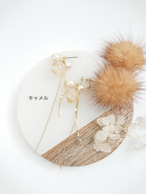 花田＆棉珍珠＆可選皮毛Shiratama顏色[耳環零件可以更改] 2way 第4張的照片