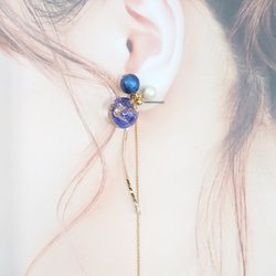 花田＆棉珍珠＆可選擇的毛皮靛藍[耳環零件可以改變] 2way 第3張的照片