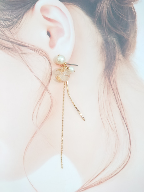搖曳的珍珠和棉珍珠Shiratama顏色[耳環和項鍊穿孔] creema limited 第6張的照片