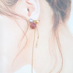 搖曳的Hanadama和棉珍珠葡萄色[耳環耳環和項鍊] creema limited 第2張的照片