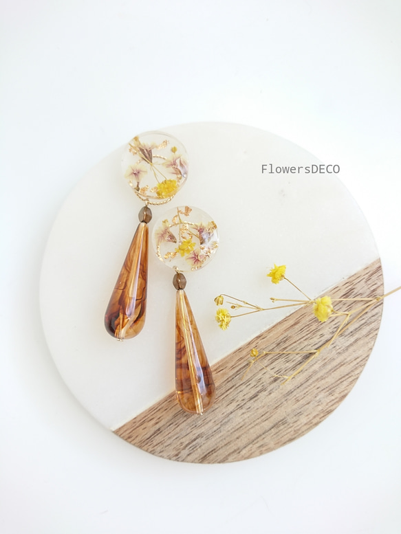 Drop Beads and Flower Beads  紫陽花&かすみ草【ピアス・パーツ変更可】グレーパール色 8枚目の画像