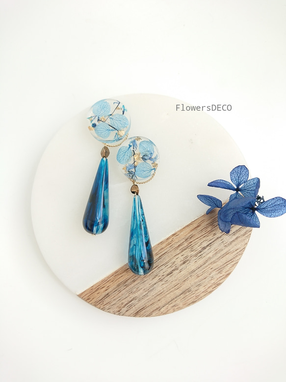 Drop Beads and Flower Beads  紫陽花&かすみ草【ピアス・パーツ変更可】グレーパール色 9枚目の画像