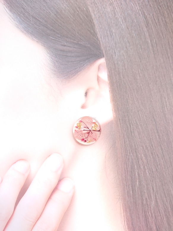 Marble Beads &Flowers  graypink color 2way 【ピアス・パーツ変更可】 4枚目の画像