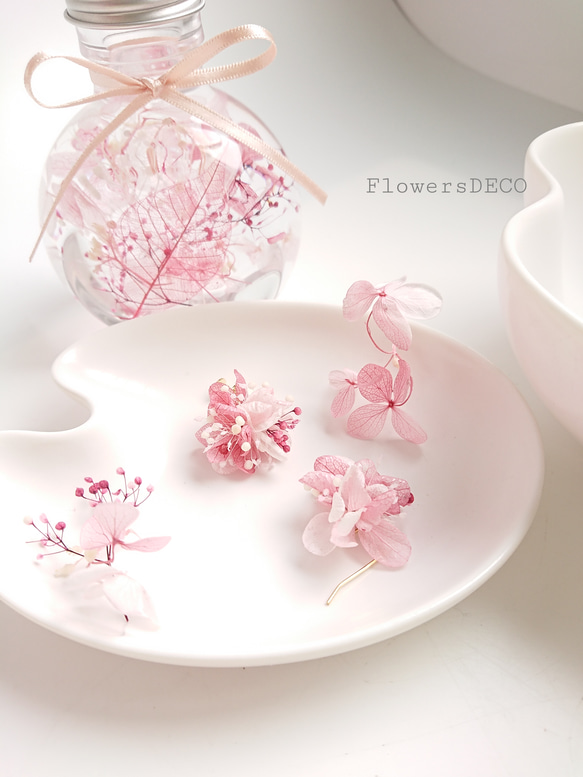Flowers swag & Harbarium【ピアス・パーツ変更可】桜色グラデーション 3枚目の画像
