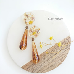 Drop Beads and Flower Beads  カナリー＆かすみ草【ピアス・パーツ変更可】翡翠色2way 8枚目の画像