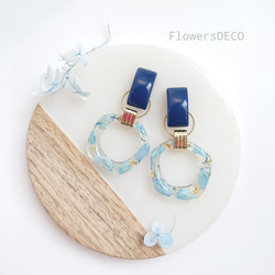 六角花壓克力珠2way【耳環及零件可更換】天藍色 第1張的照片