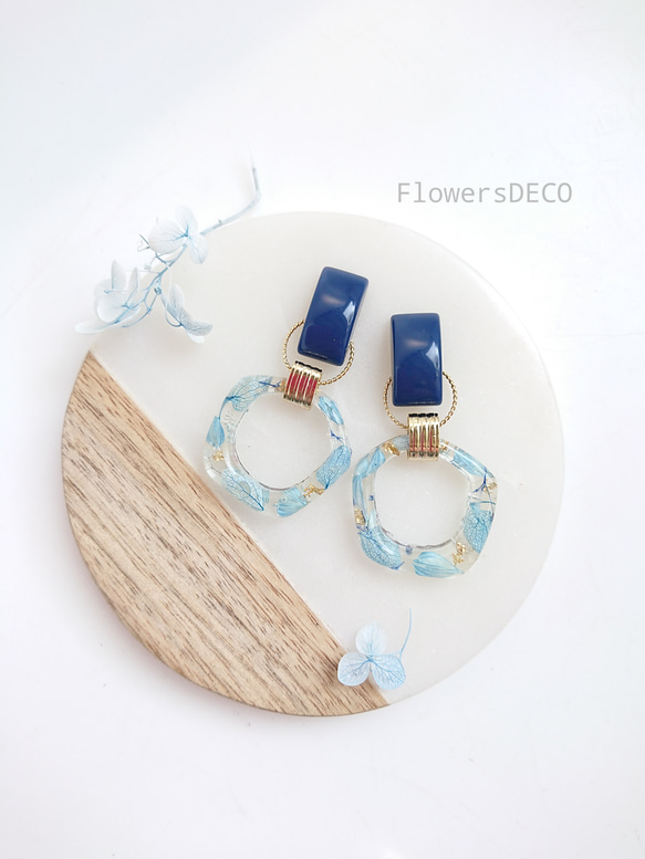 Hexagonal Flower &amp; Acryic Beads 2way [穿孔部分可更換] 天藍色 第1張的照片