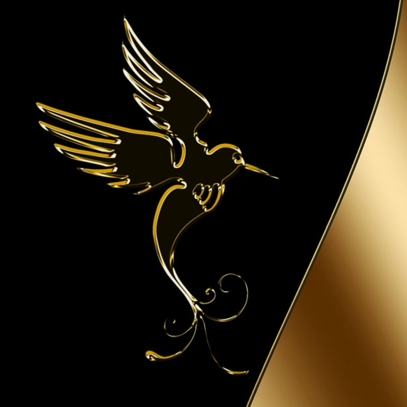 漆と金細工のモダンアート風～ハミングバード／iPhoneケース（各機種対応）-5317 漆 ゴールド 金 ハチドリ 2枚目の画像