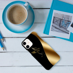 漆と金細工のモダンアート風～ハミングバード／iPhoneケース（各機種対応）-5317 漆 ゴールド 金 ハチドリ 4枚目の画像