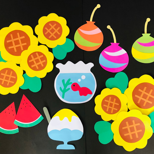 壁面飾り 夏まつり ひまわり 型紙 Saki 