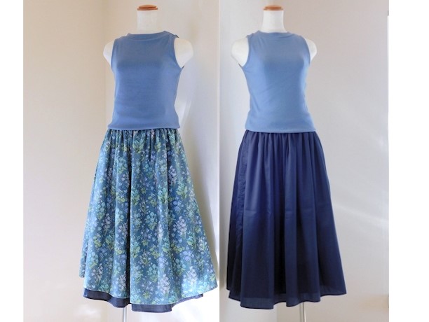 朝夕で早変わり! 気分も変わるリバーシブルスカート[フラワー][ネイビー]