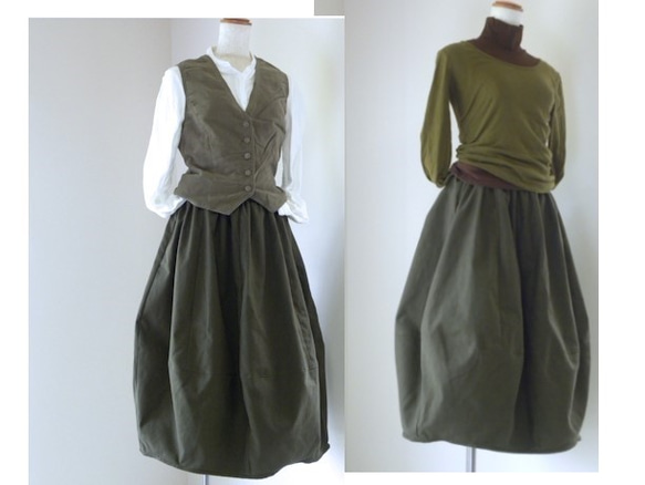 コクーンシルエットのロングスカートフリーサイズ・黒グログラン 5枚目の画像