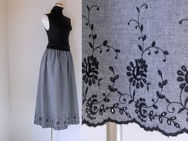 ◆80cm丈◆ スカラップレースのガウチョパンツ・黒刺繍