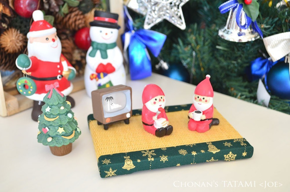 ラッピング無料クリスマスにぴったりなミニ畳（グリーン＆ゴールド） 1枚目の画像