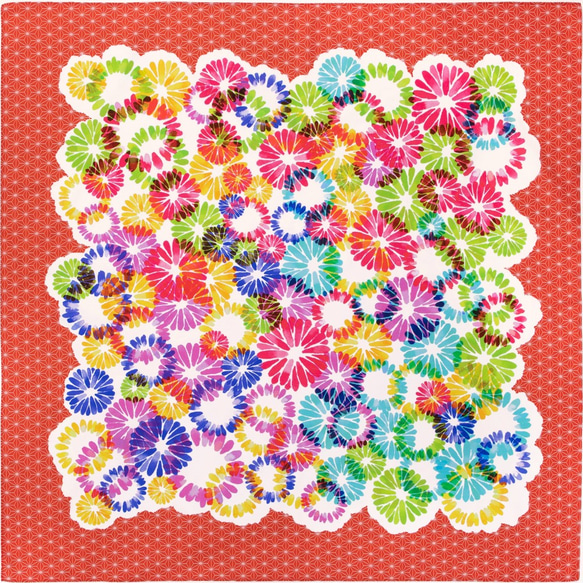 綿シャンタンふろしき　菊と麻　三巾　大判　100㎝　綿100％ 1枚目の画像