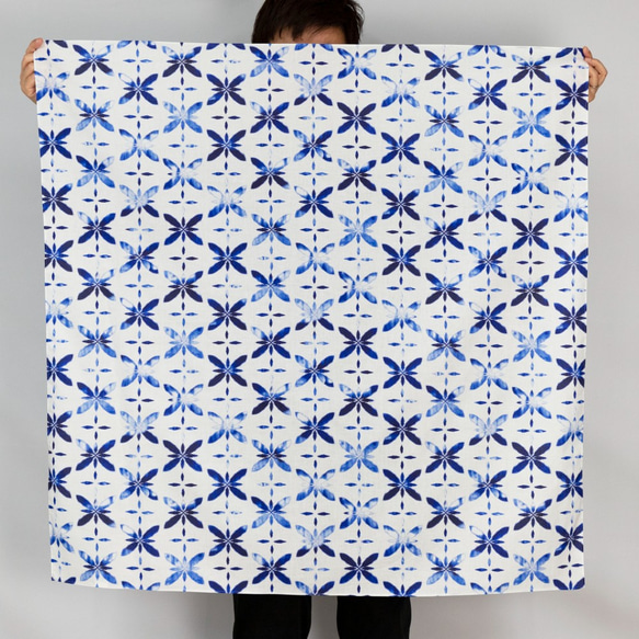 綿ふろしき　藍染～青葉（大）～　三巾　大判　100㎝　綿100％ 2枚目の画像