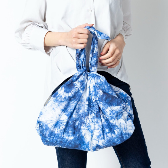 綿ふろしき　藍染～菊～　三巾　大判　100㎝　綿100％ 5枚目の画像