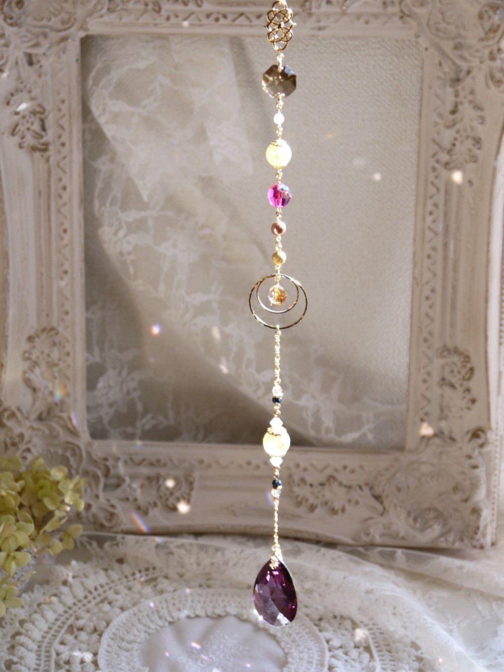 【サンキャッチャー】ペアシェイプ#8721/ドロップ型38mm(クリスタルライラック)