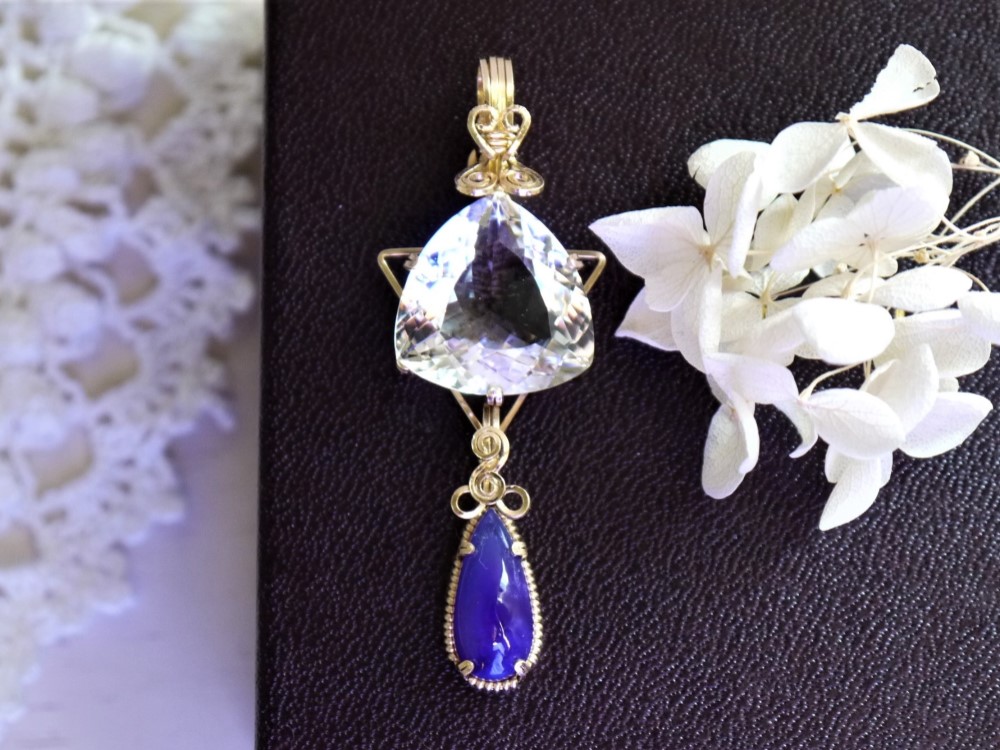 1点物ワイヤージュエリー【K14GF/天然石】ペンダントトップ＊*クリスタル x スギライト