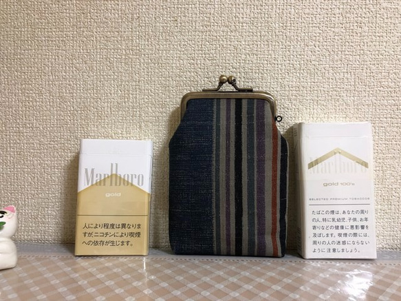 タバコ・コスメポーチ　和柄　ストライプ　カン付き 5枚目の画像