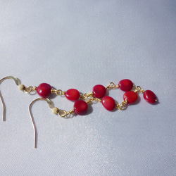 【14kgf】Red Coral Drop Earrings 3枚目の画像