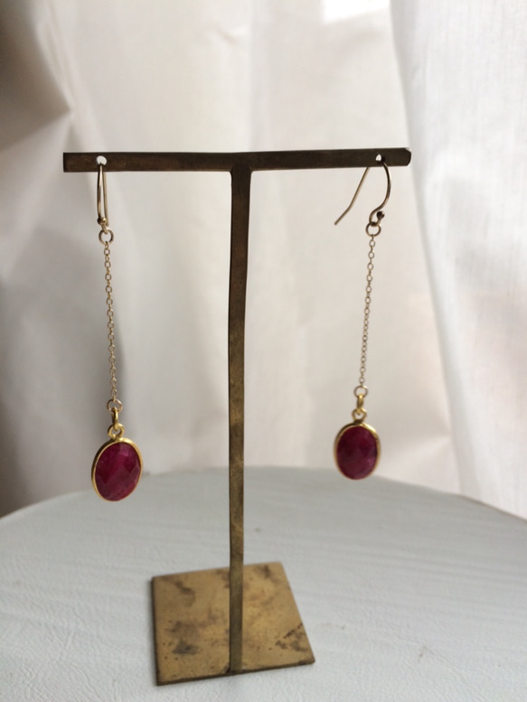 ☆★☆様専用【14kgf】Ruby Drop Earrings　ルビー石のピアス 1枚目の画像