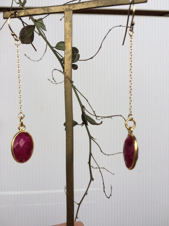 ☆★☆様専用【14kgf】Ruby Drop Earrings　ルビー石のピアス 2枚目の画像