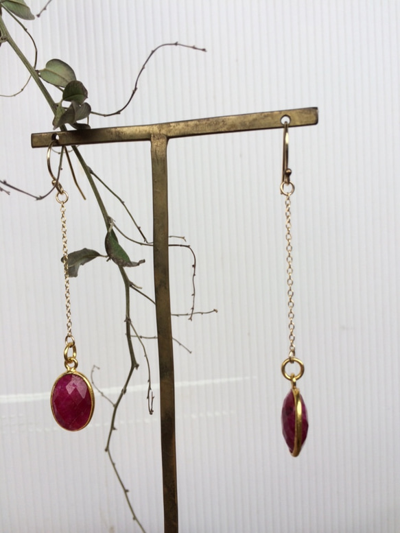 ☆★☆様専用【14kgf】Ruby Drop Earrings　ルビー石のピアス 3枚目の画像