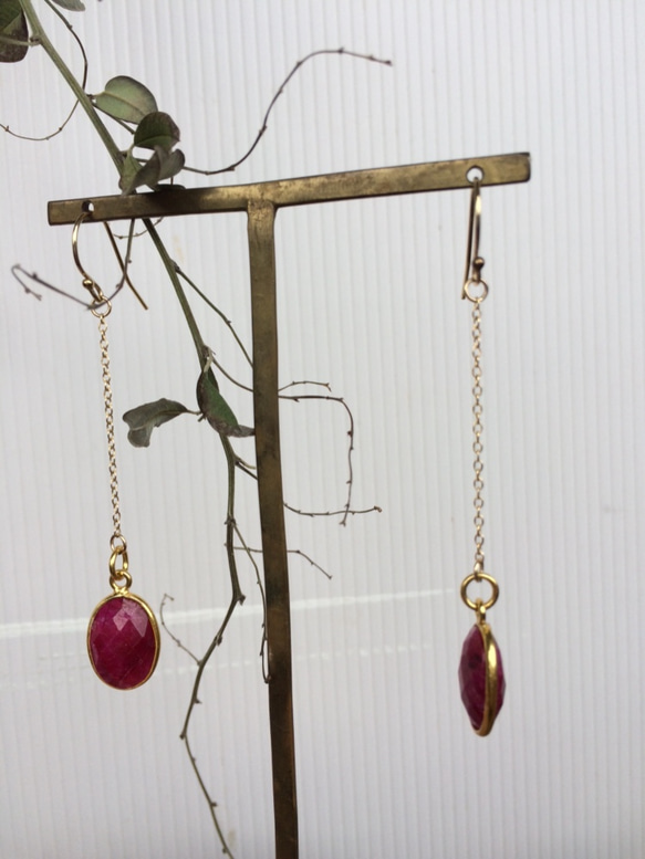 ☆★☆様専用【14kgf】Ruby Drop Earrings　ルビー石のピアス 4枚目の画像