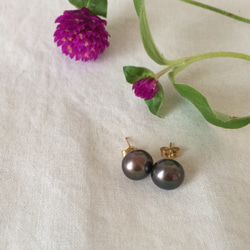 【14kgf】Black Pearl Studs Earrings 2枚目の画像